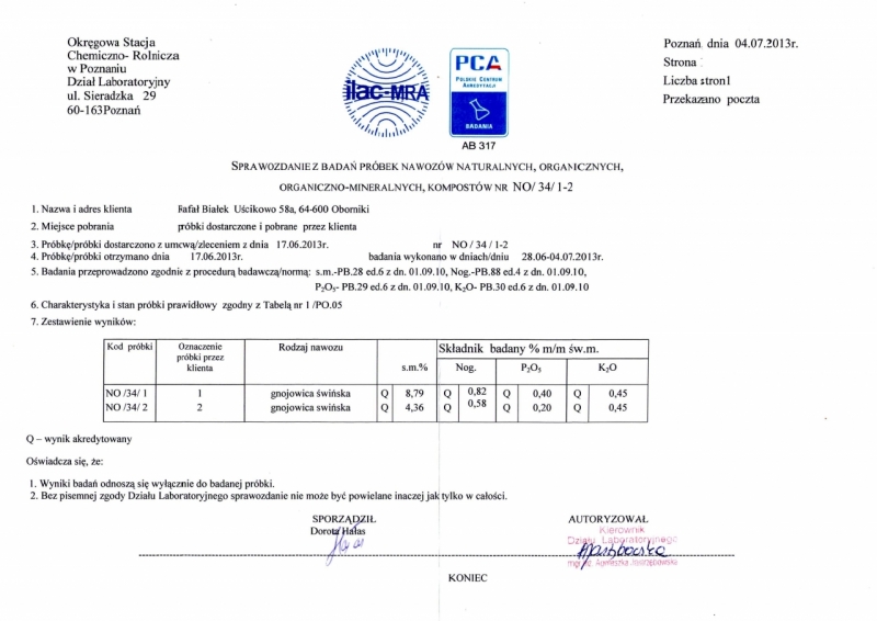 Badania zawartości gnojowicy